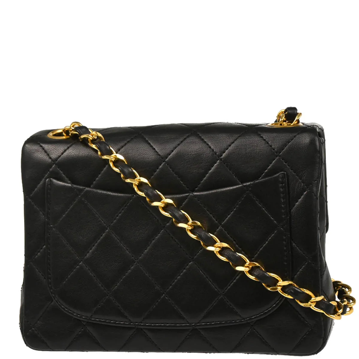 Chanel Black Lambskin Mini Classic Square Flap Shoulder Bag