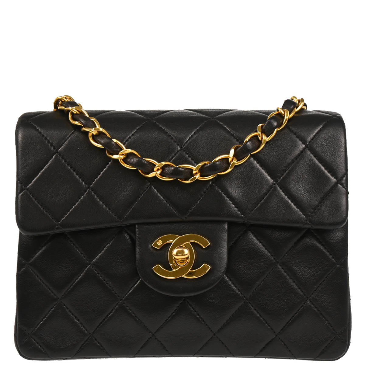 Chanel Black Lambskin Mini Classic Square Flap Shoulder Bag