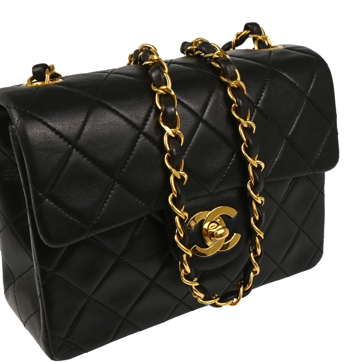 Chanel Black Lambskin Mini Classic Square Flap Shoulder Bag