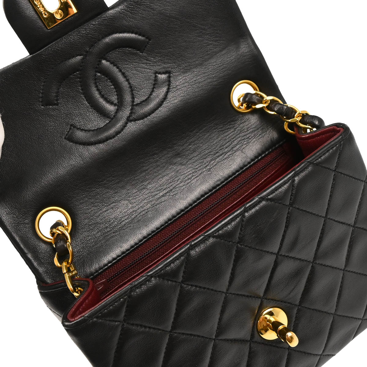 Chanel Black Lambskin Mini Classic Square Flap Shoulder Bag