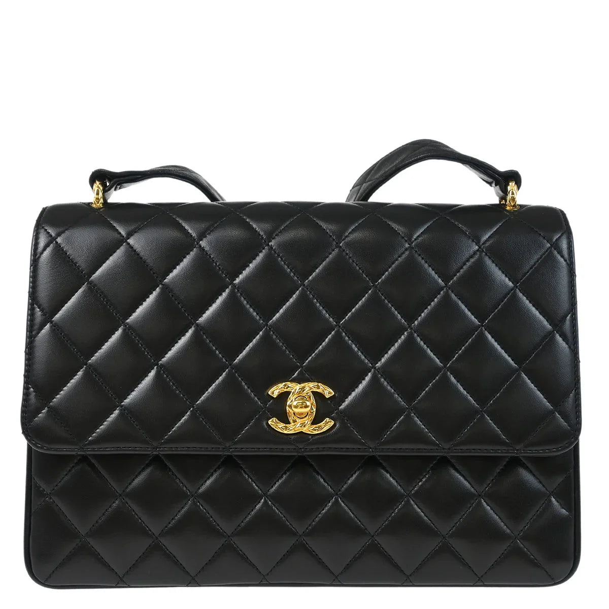 Chanel Black Lambskin Straight Flap Shoulder Bag