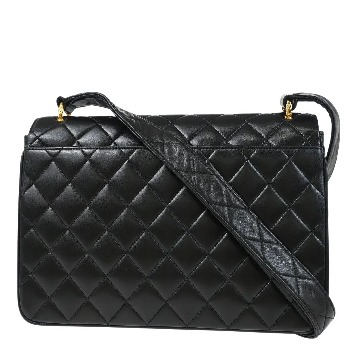 Chanel Black Lambskin Straight Flap Shoulder Bag