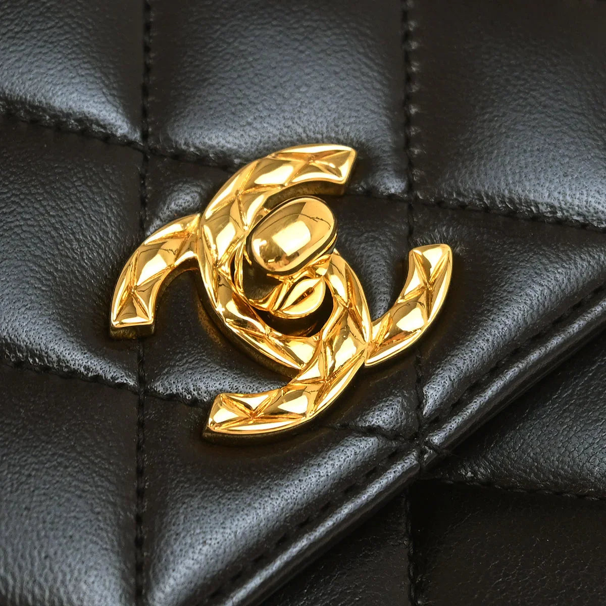 Chanel Black Lambskin Straight Flap Shoulder Bag