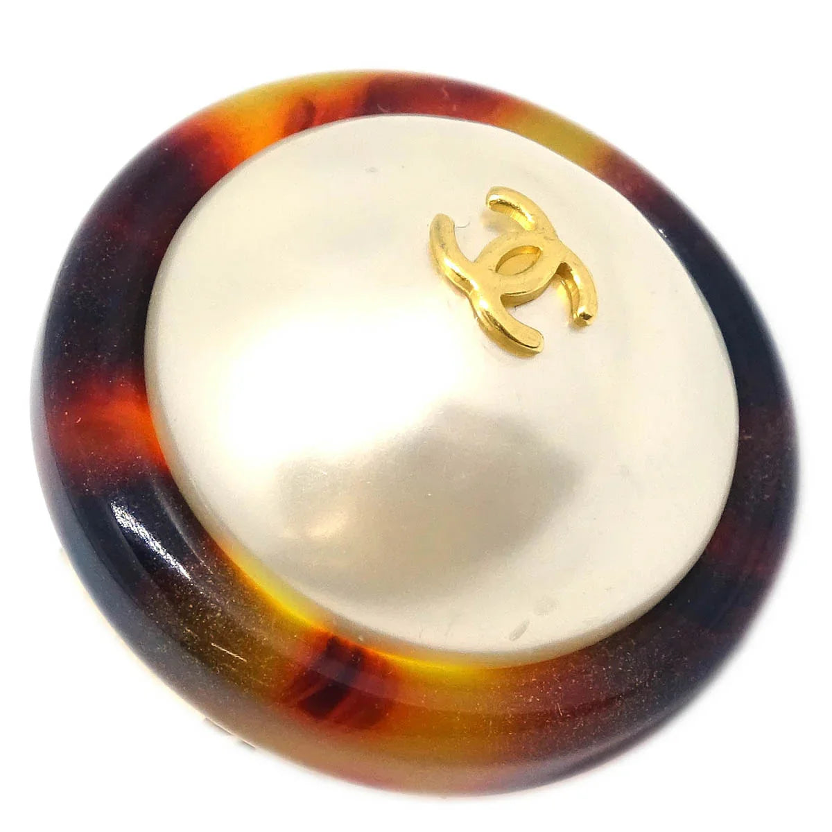 Chanel Earrings Clip-On Button Costume Pearl Gold 97P