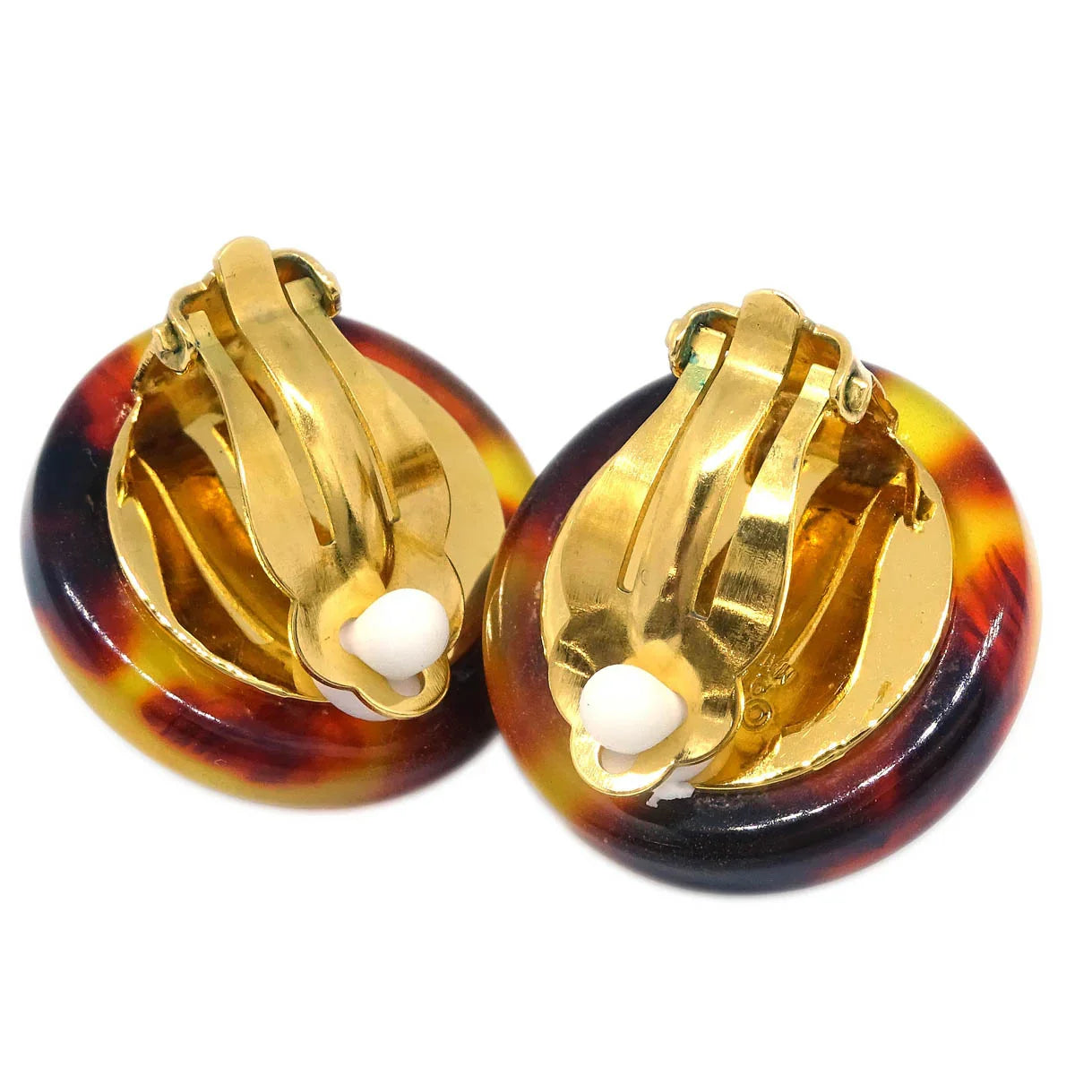 Chanel Earrings Clip-On Button Costume Pearl Gold 97P