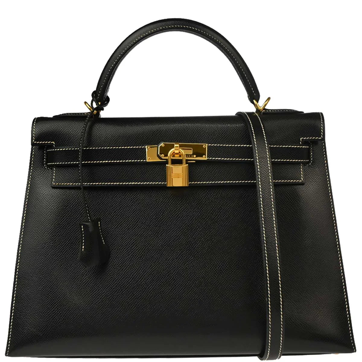 Hermes Black Veau Grain Lisse Kelly 32 Sellier 2way Shoulder Handbag