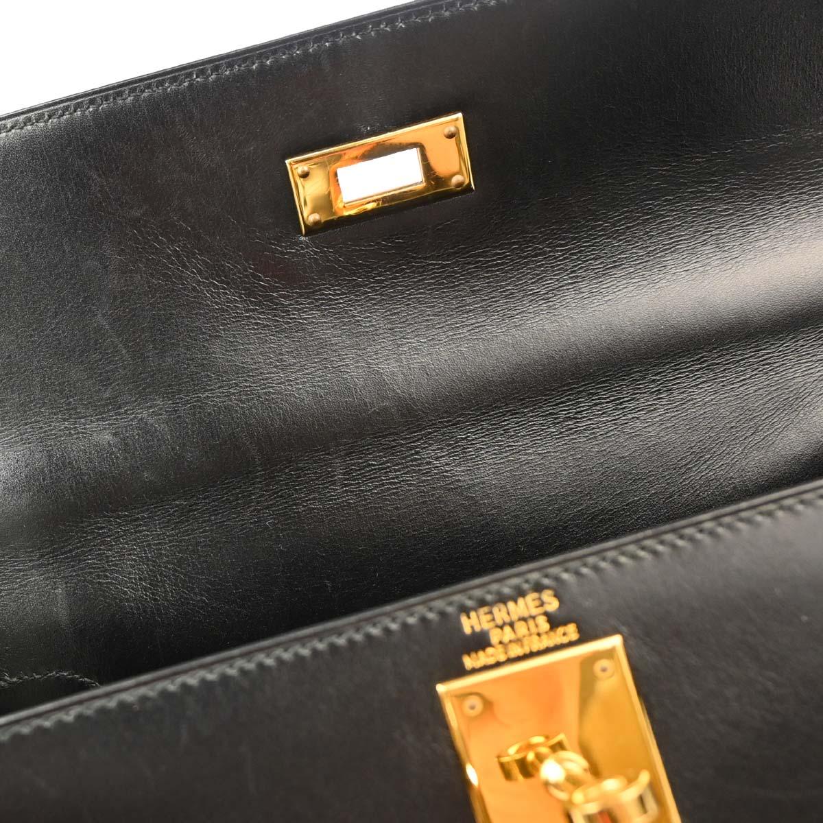 Hermes Black Box Calf Kelly 28 Sellier 2way Shoulder Handbag