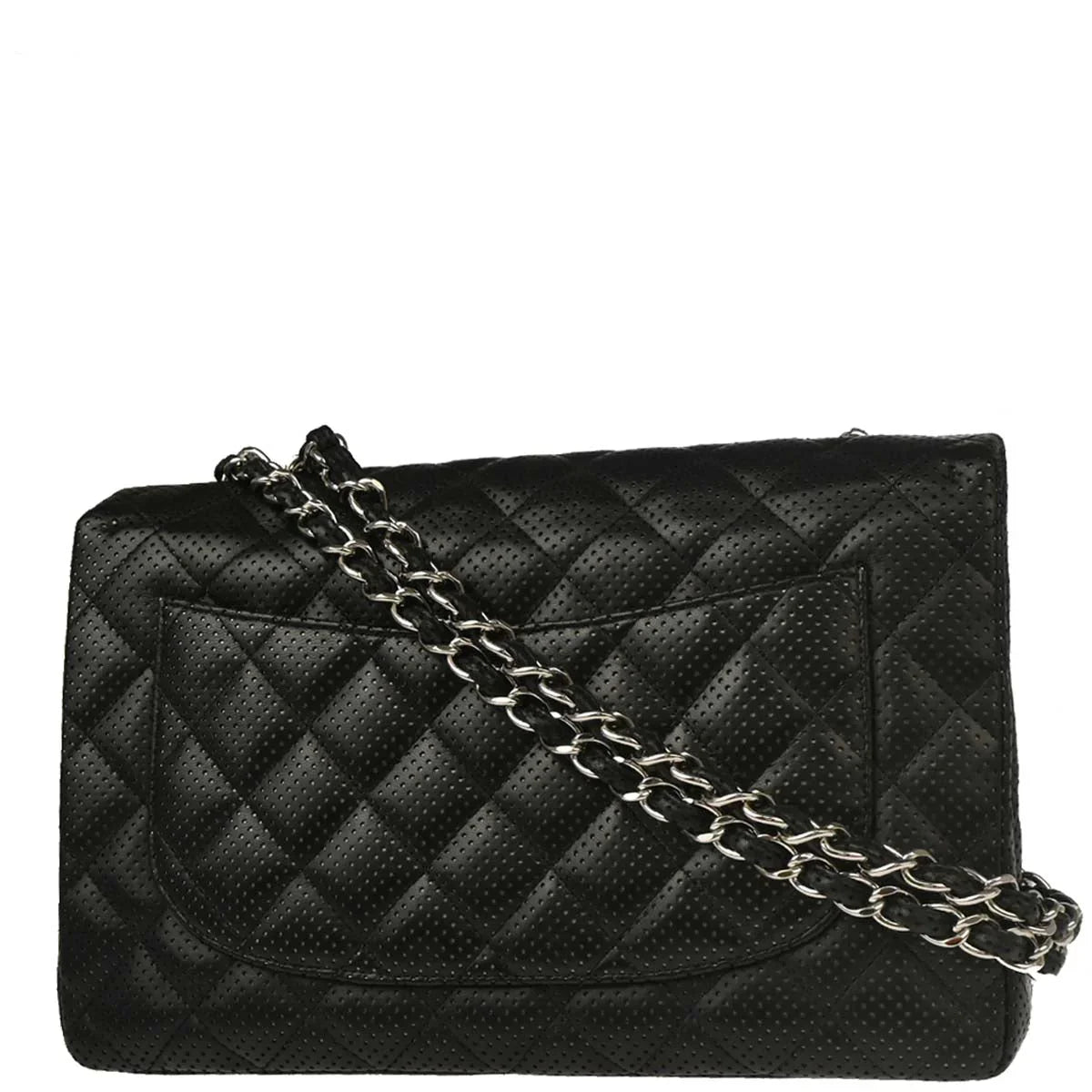 Chanel Black Perforated Lambskin Jumbo Classic Flap Shoulder Bag