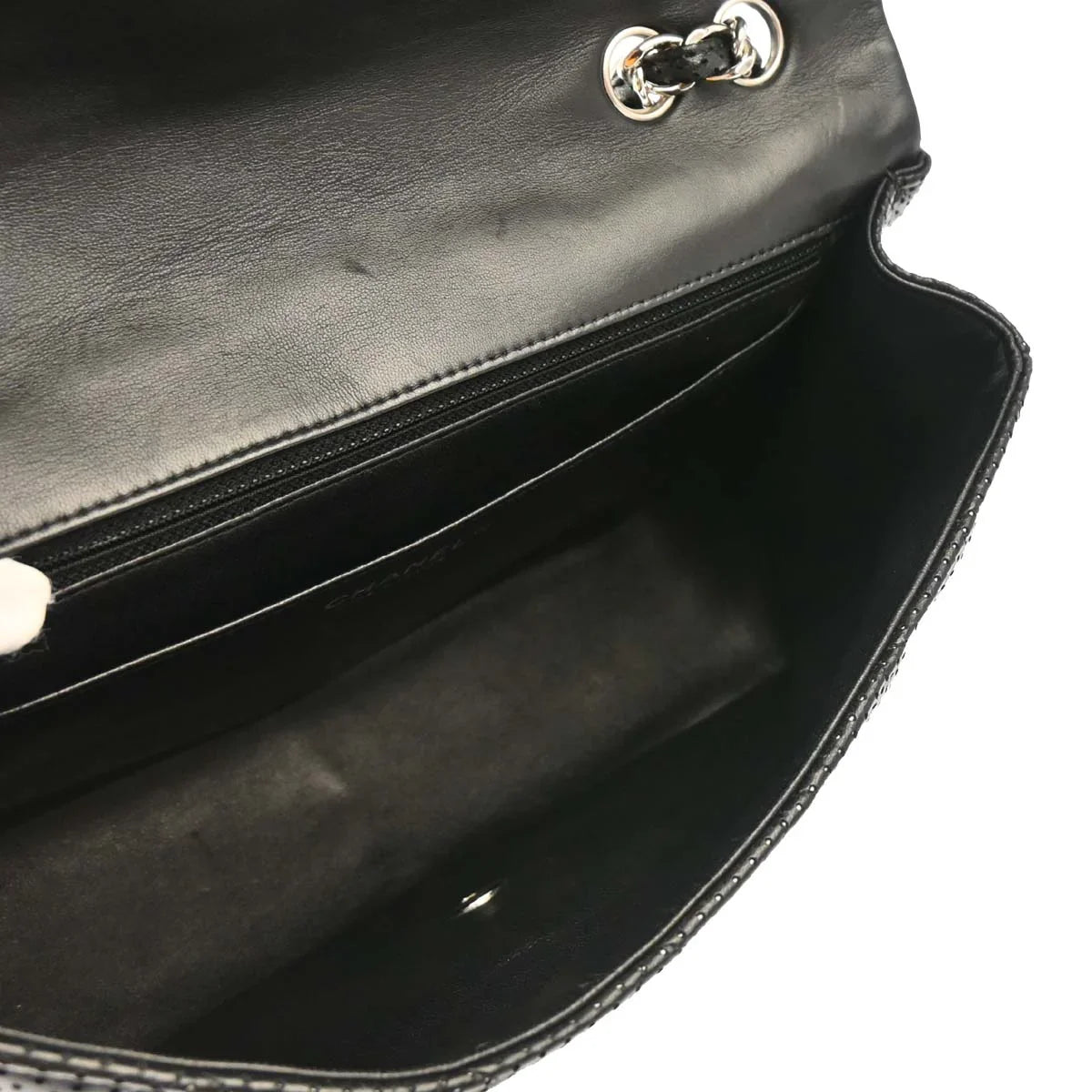 Chanel Black Perforated Lambskin Jumbo Classic Flap Shoulder Bag