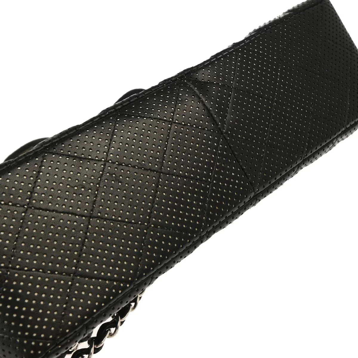 Chanel Black Perforated Lambskin Jumbo Classic Flap Shoulder Bag