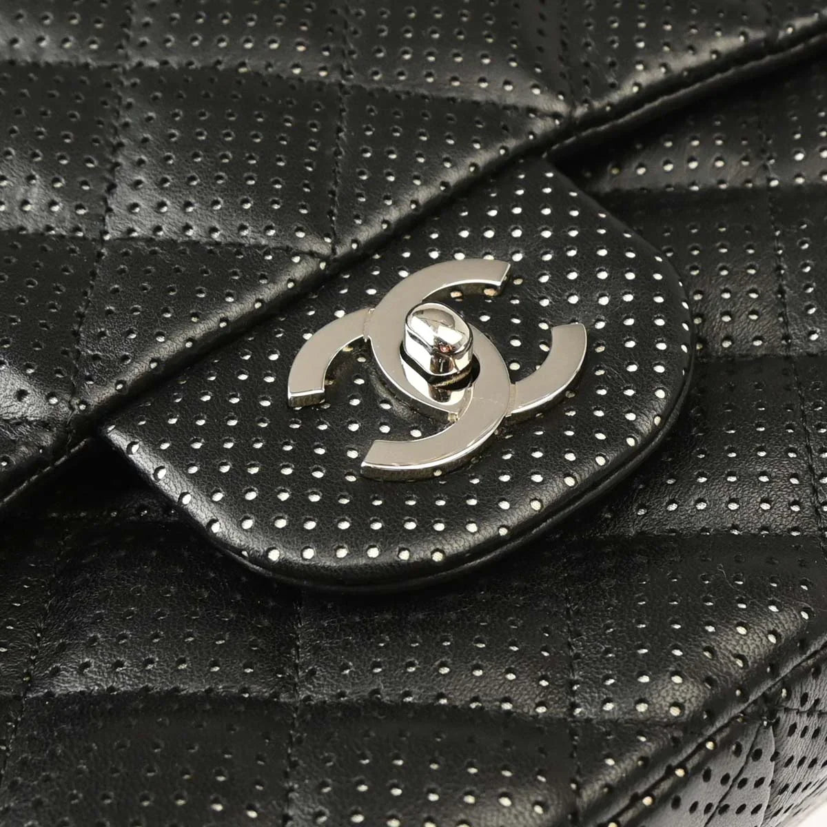 Chanel Black Perforated Lambskin Jumbo Classic Flap Shoulder Bag