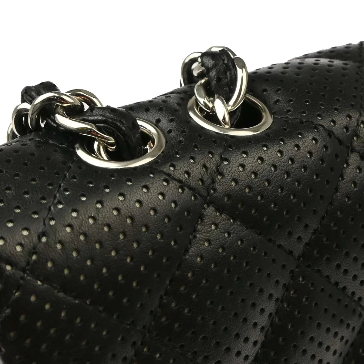 Chanel Black Perforated Lambskin Jumbo Classic Flap Shoulder Bag