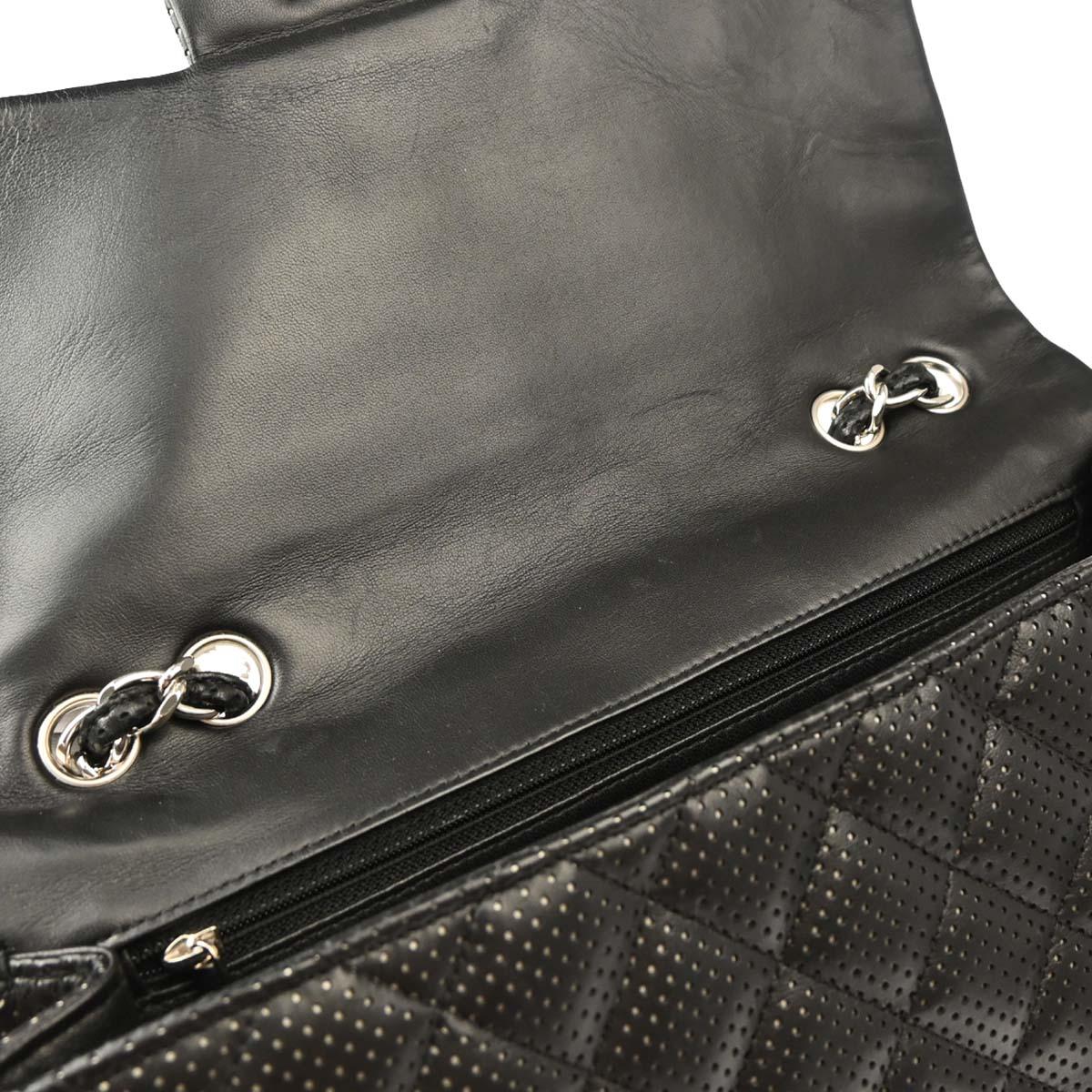 Chanel Black Perforated Lambskin Jumbo Classic Flap Shoulder Bag