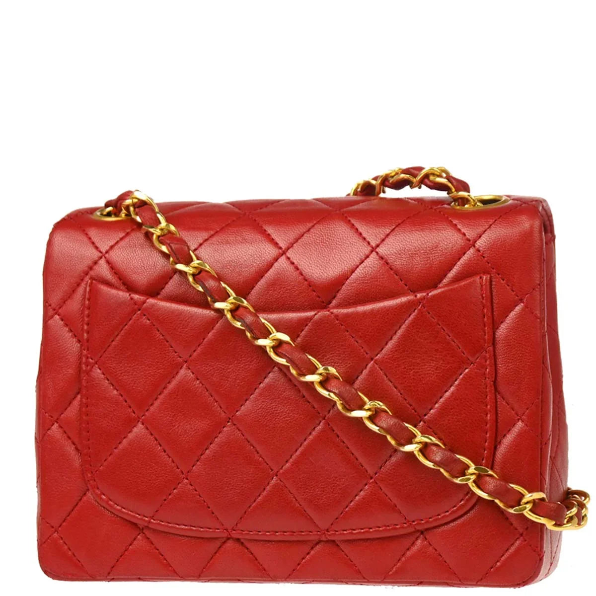 Chanel Red Lambskin Mini Classic Square Flap Shoulder Bag 17