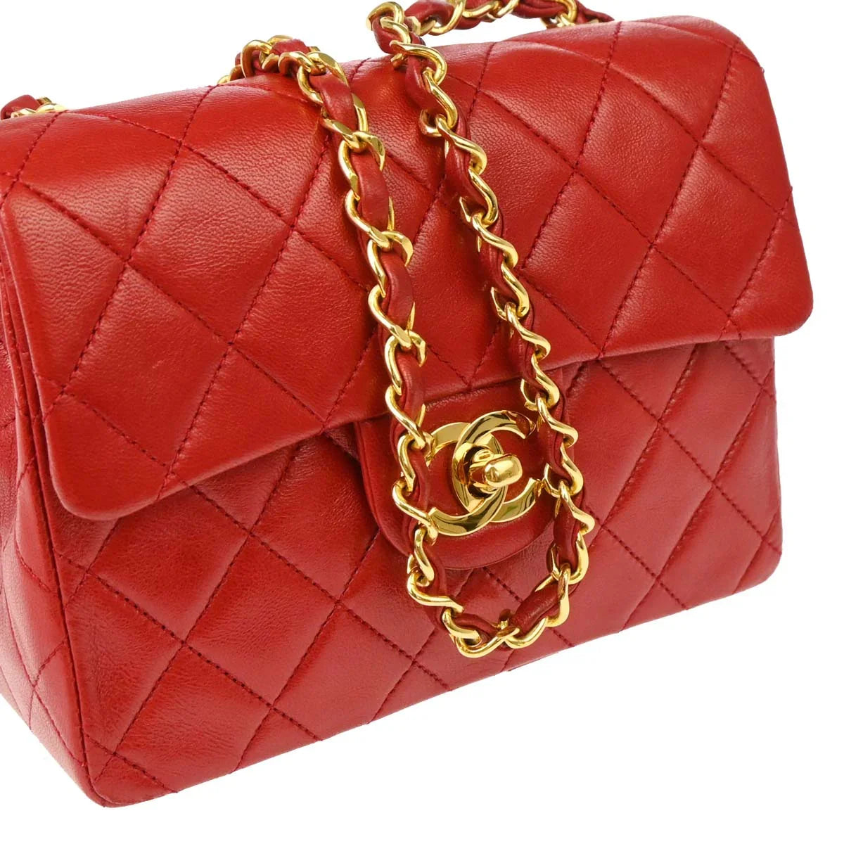 Chanel Red Lambskin Mini Classic Square Flap Shoulder Bag 17