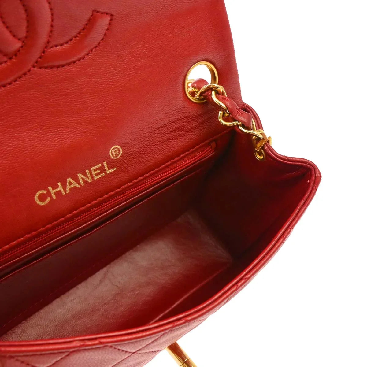 Chanel Red Lambskin Mini Classic Square Flap Shoulder Bag 17