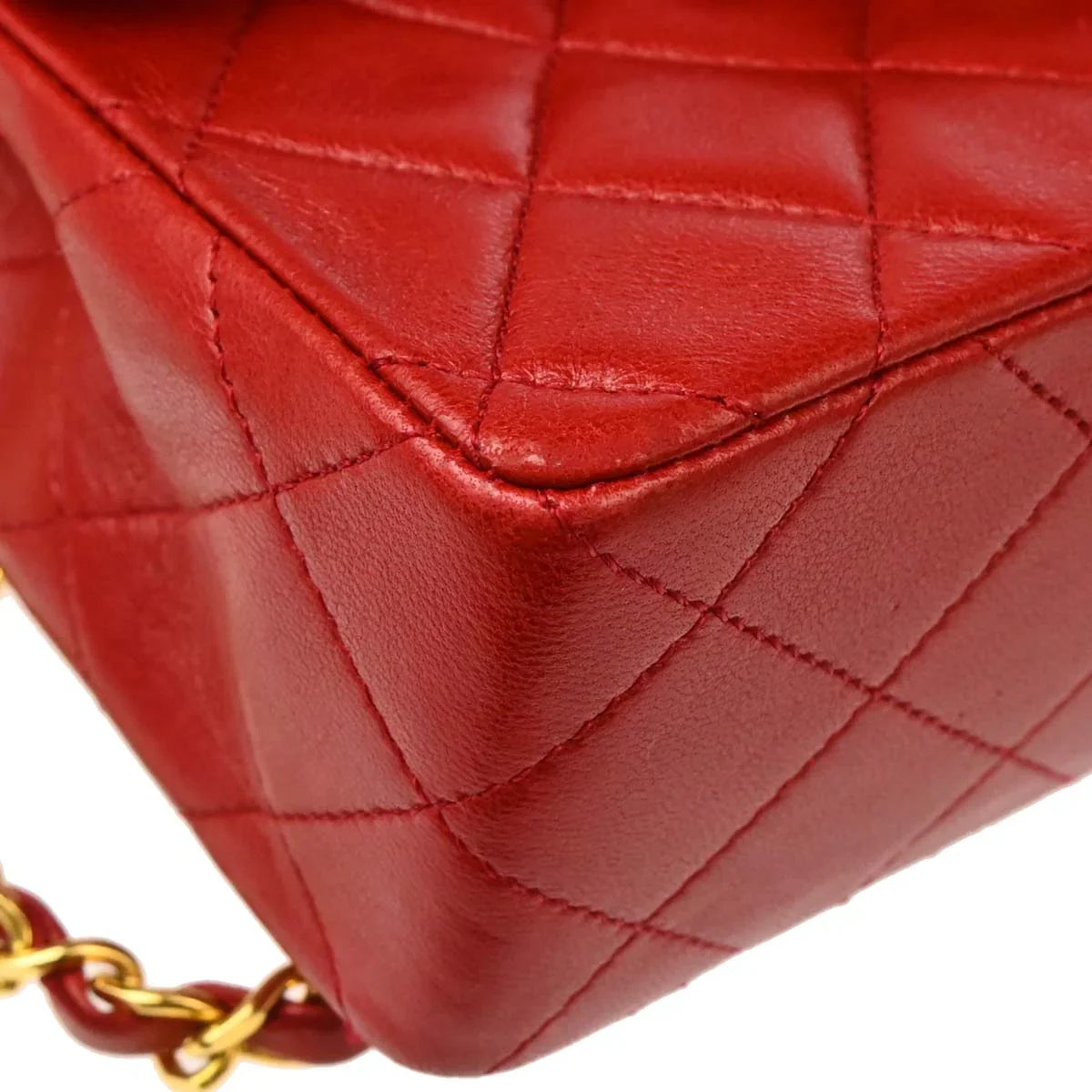 Chanel Red Lambskin Mini Classic Square Flap Shoulder Bag 17