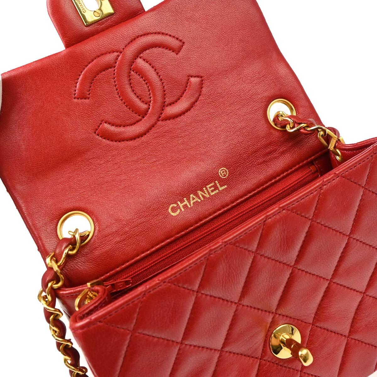 Chanel Red Lambskin Mini Classic Square Flap Shoulder Bag 17