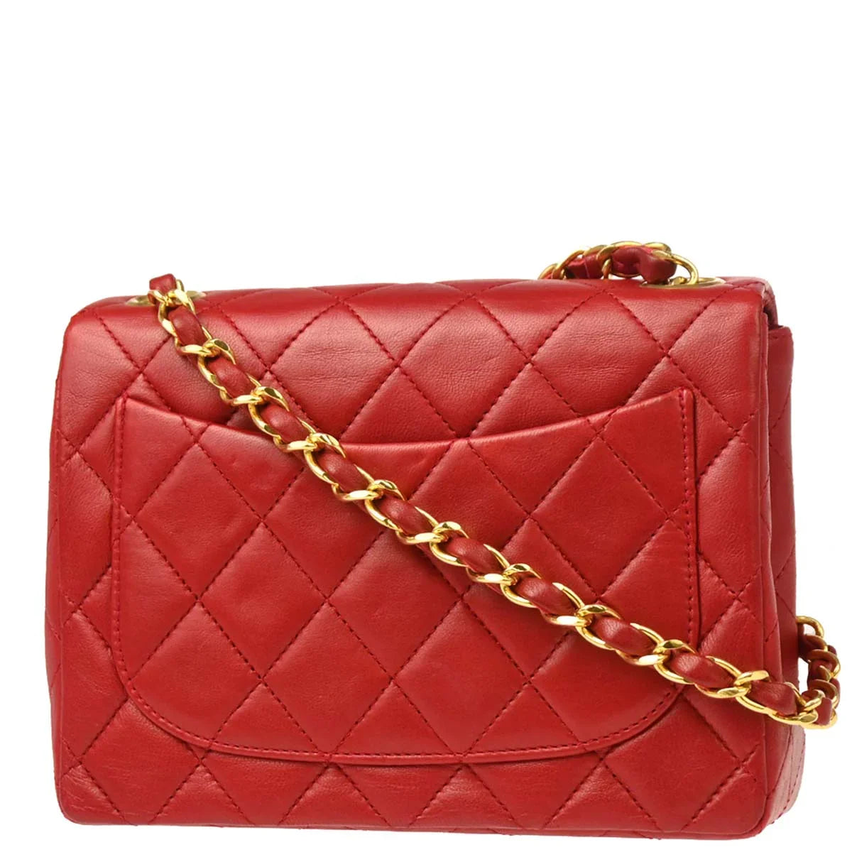 Chanel Red Lambskin Mini Classic Square Flap Shoulder Bag 17