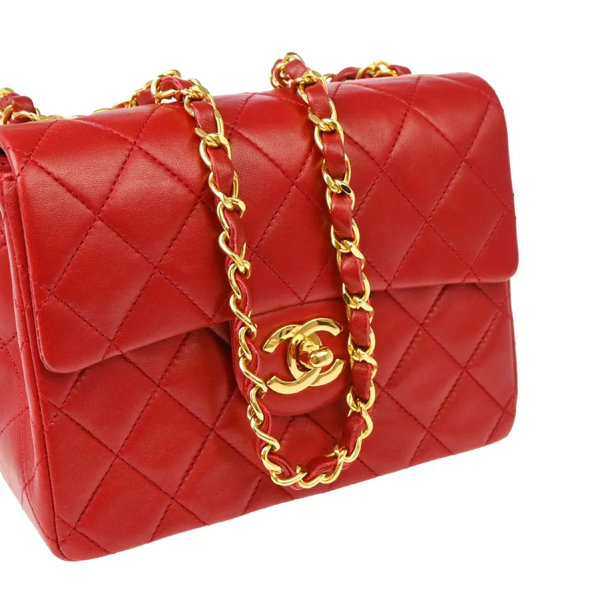 Chanel Red Lambskin Mini Classic Square Flap Shoulder Bag 17