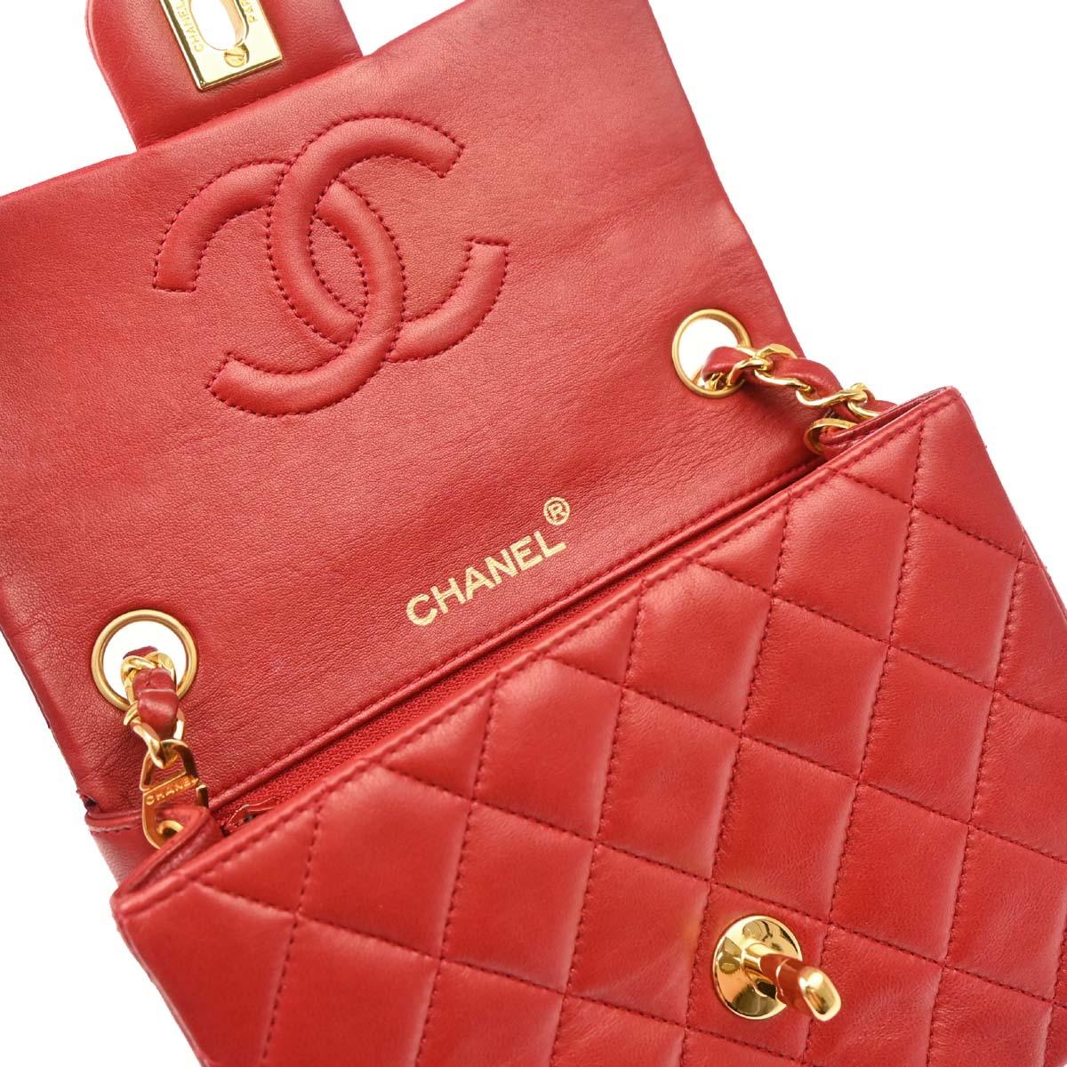 Chanel Red Lambskin Mini Classic Square Flap Shoulder Bag 17