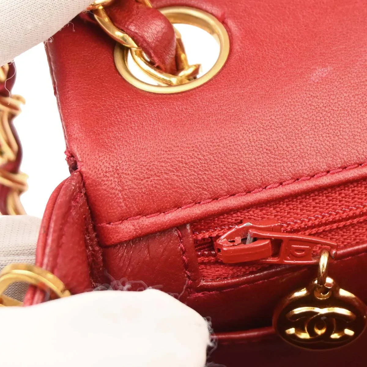 Chanel Red Lambskin Mini Classic Square Flap Shoulder Bag 17
