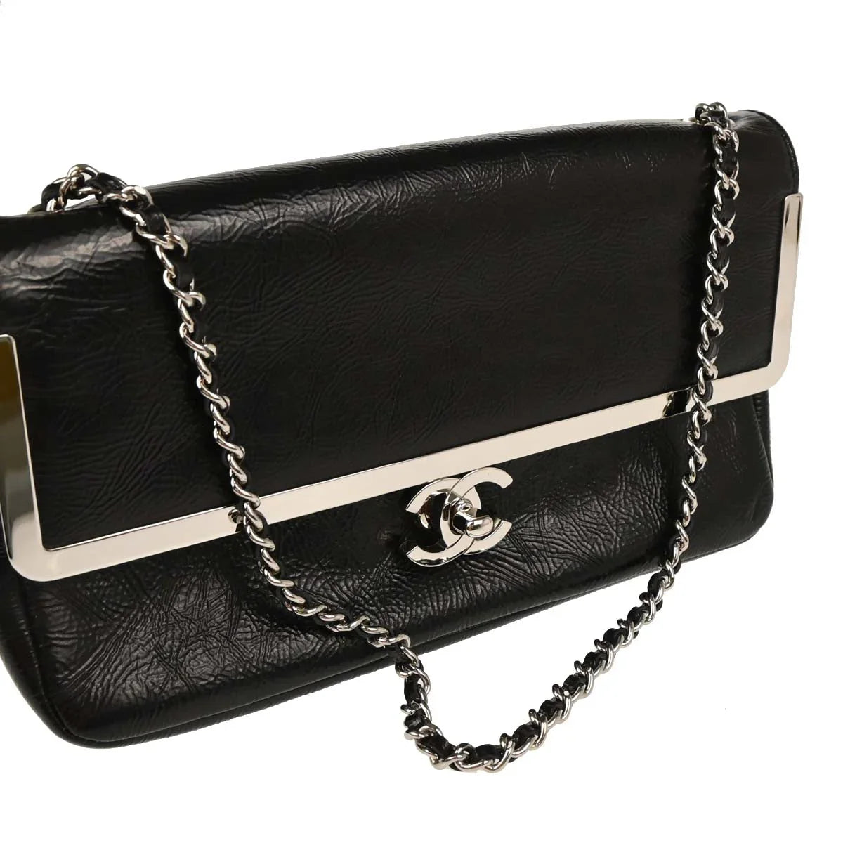 Chanel 2006-2008 Black Patent Leather Shoulder Bag
