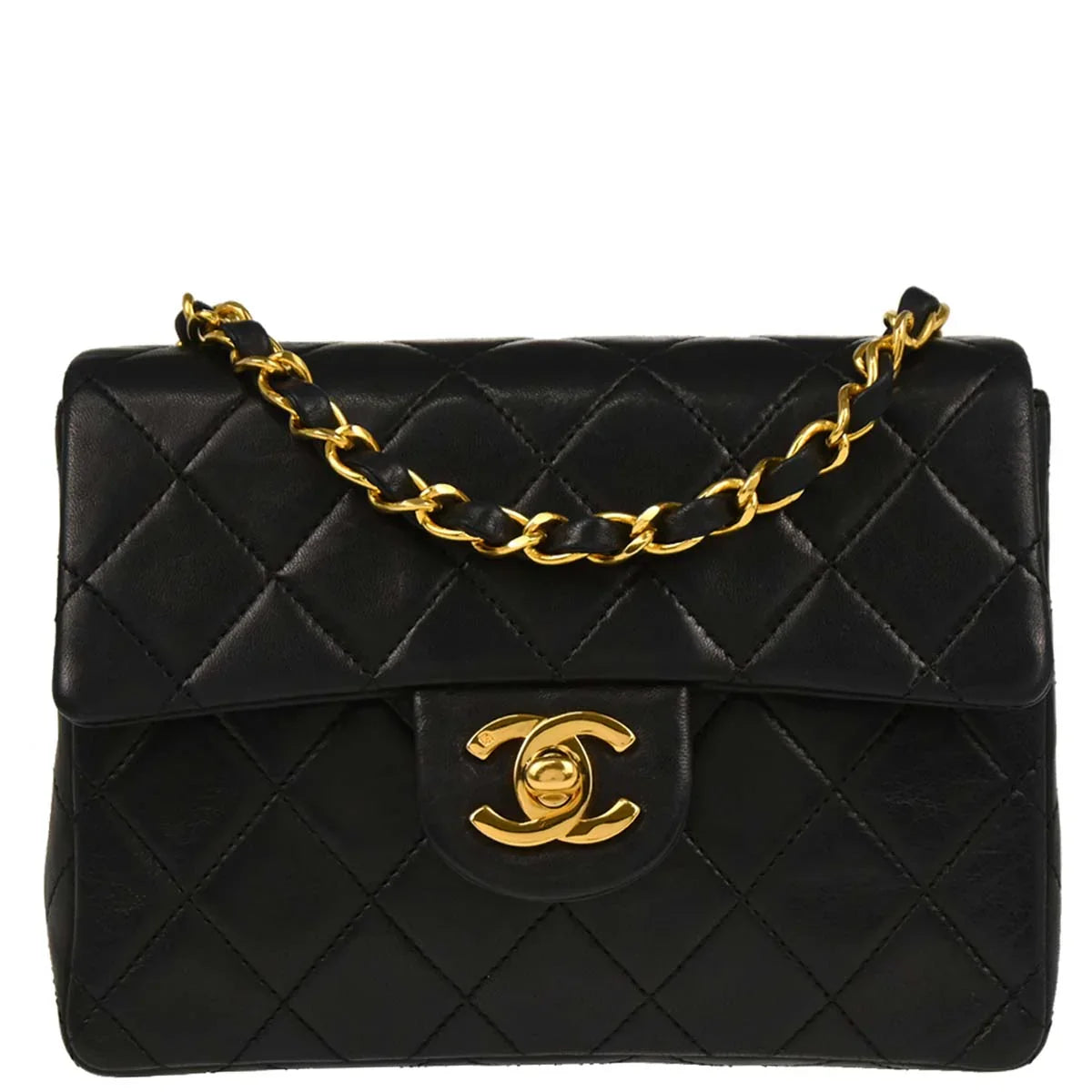 Chanel Black Lambskin Mini Classic Square Flap Shoulder Bag