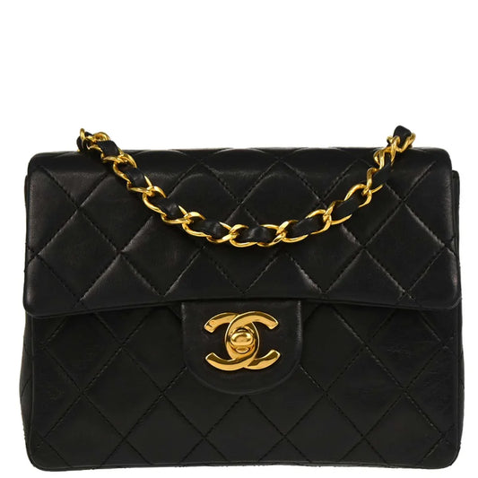 Chanel Black Lambskin Mini Classic Square Flap Shoulder Bag