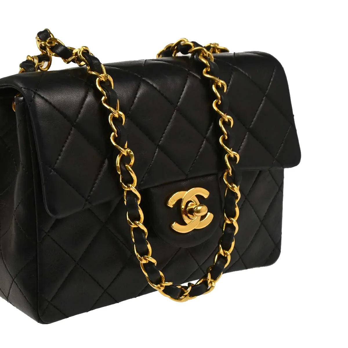 Chanel Black Lambskin Mini Classic Square Flap Shoulder Bag