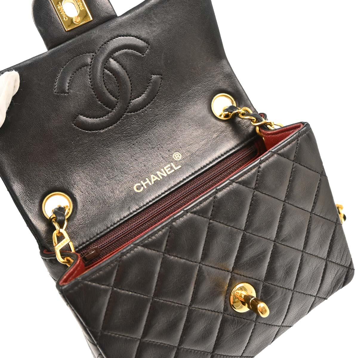 Chanel Black Lambskin Mini Classic Square Flap Shoulder Bag