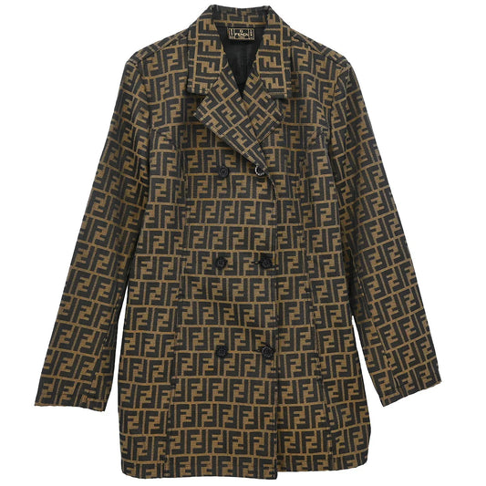 Fendi Double Breasted Zucca Coat Brown #44
