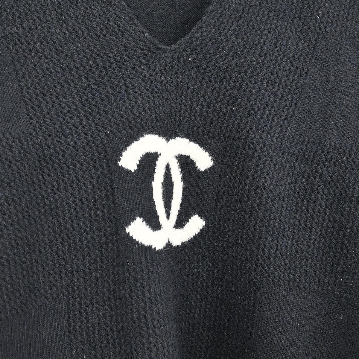 Chanel 2001 Short Sleeve Sweater Knit Top Black #42