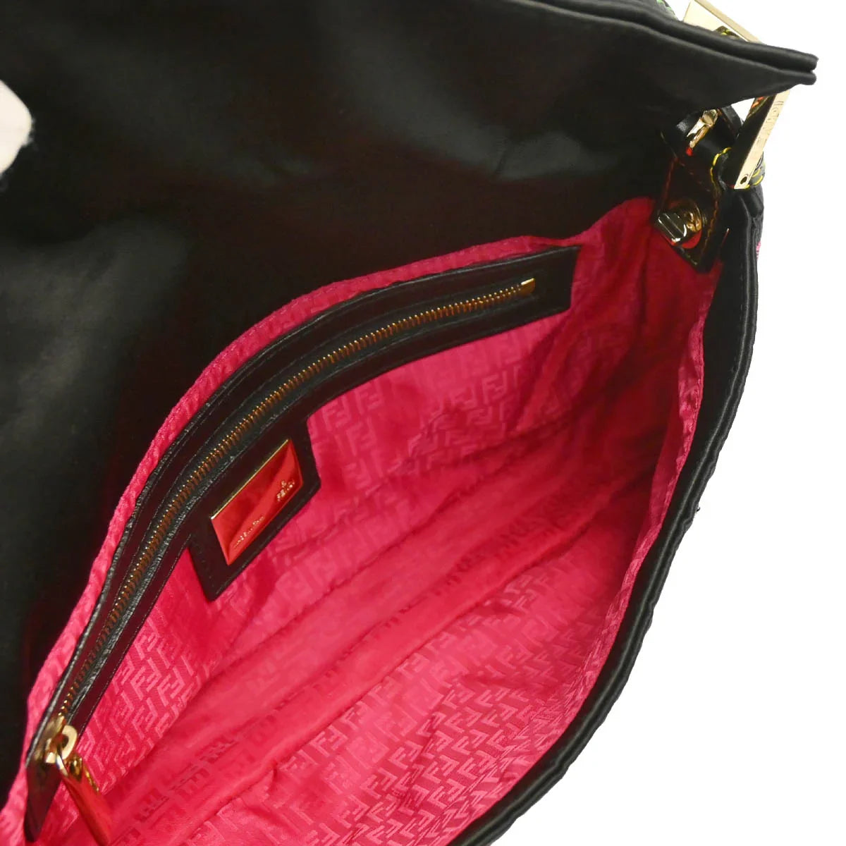 Fendi 2009 Black Satin Zucca Embroidered Baguette Handbag
