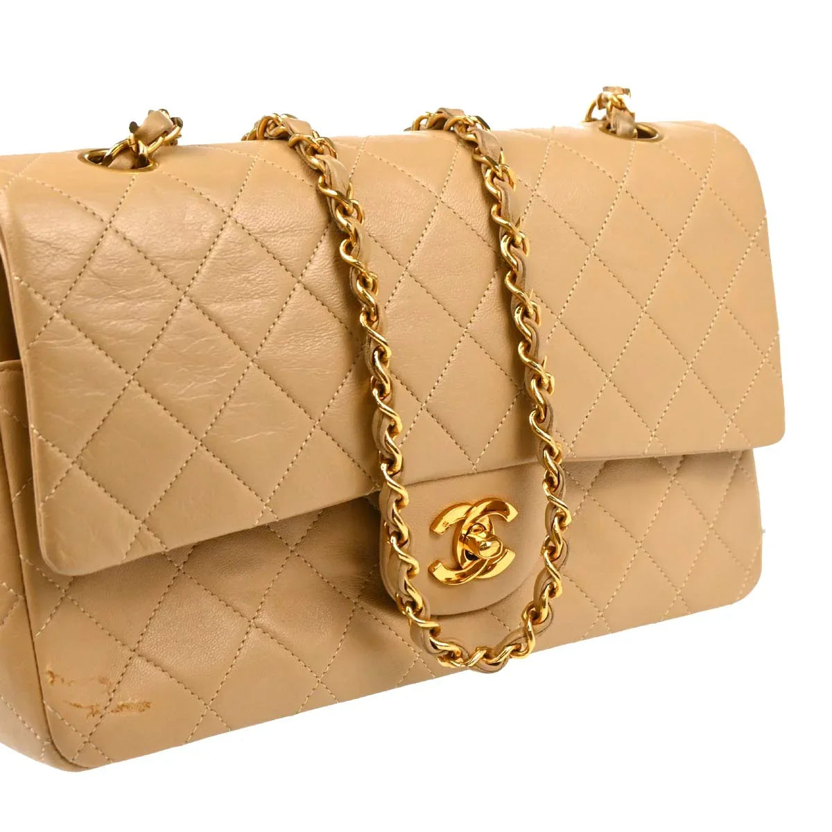 Chanel Beige Lambskin Medium Classic Double Flap Shoulder Bag
