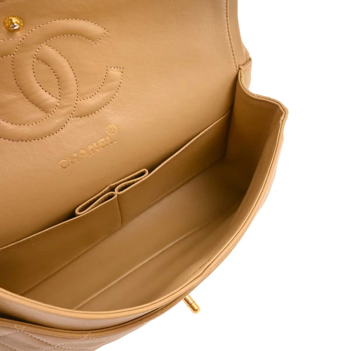 Chanel Beige Lambskin Medium Classic Double Flap Shoulder Bag