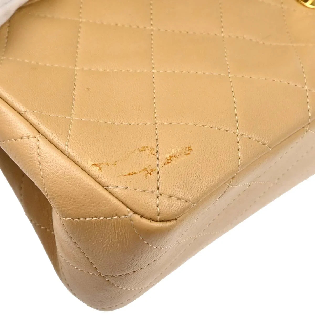 Chanel Beige Lambskin Medium Classic Double Flap Shoulder Bag