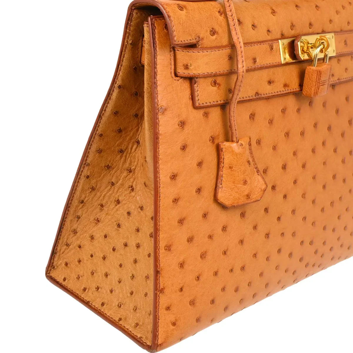 Hermes * Cognac Ostrich Kelly 28 Sellier 2way Shoulder Handbag