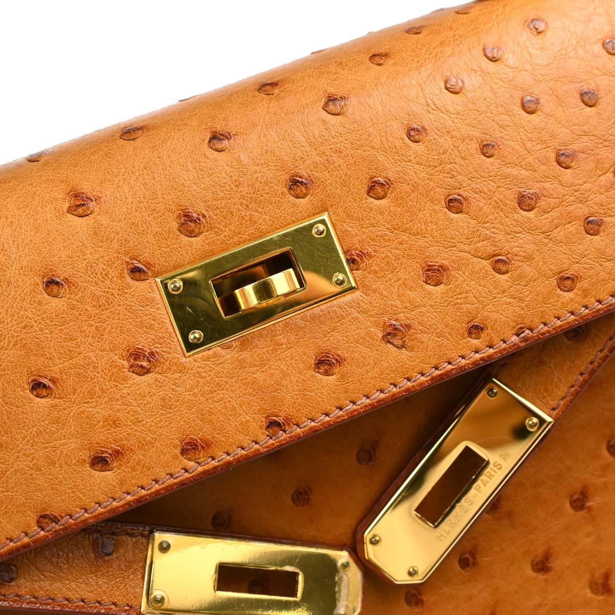 Hermes * Cognac Ostrich Kelly 28 Sellier 2way Shoulder Handbag