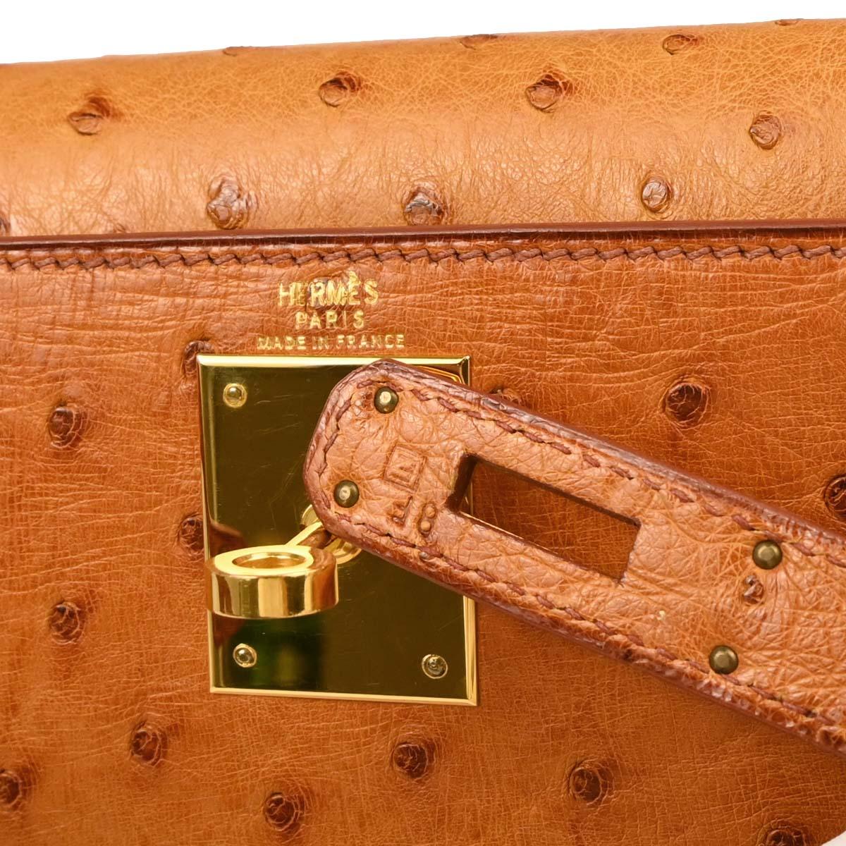 Hermes * Cognac Ostrich Kelly 28 Sellier 2way Shoulder Handbag