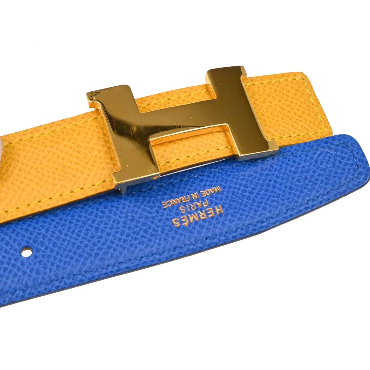 Hermes Yellow Courchevel Constance Reversible Belt #70 Small Good