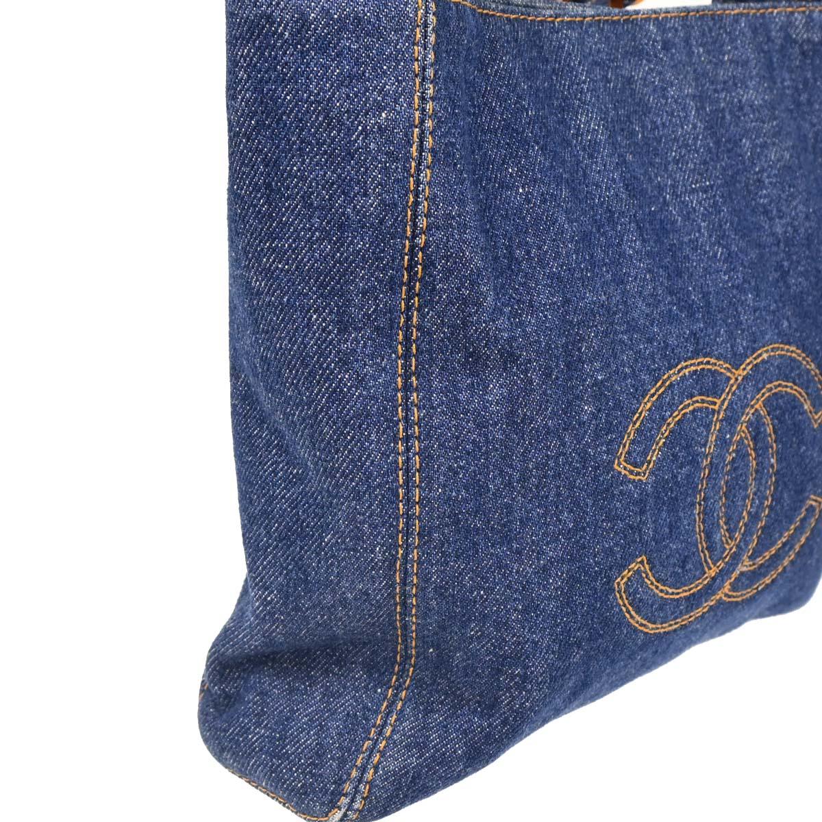 Chanel Blue Denim Chain Tote Handbag