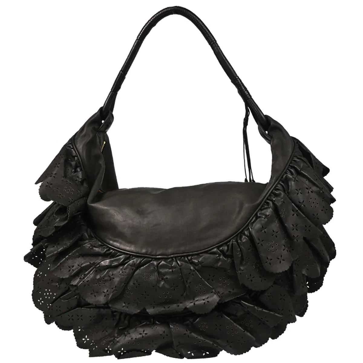 Christian Dior 2007 Black Leather Gypsy Ruffle Hobo Handbag
