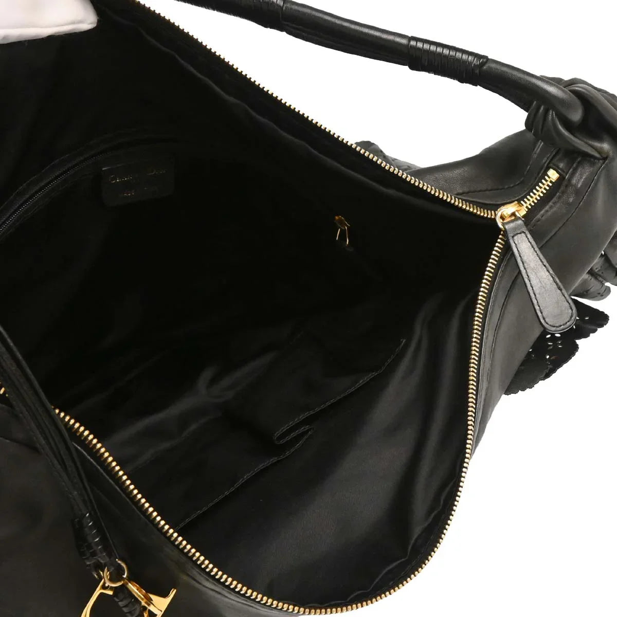 Christian Dior 2007 Black Leather Gypsy Ruffle Hobo Handbag