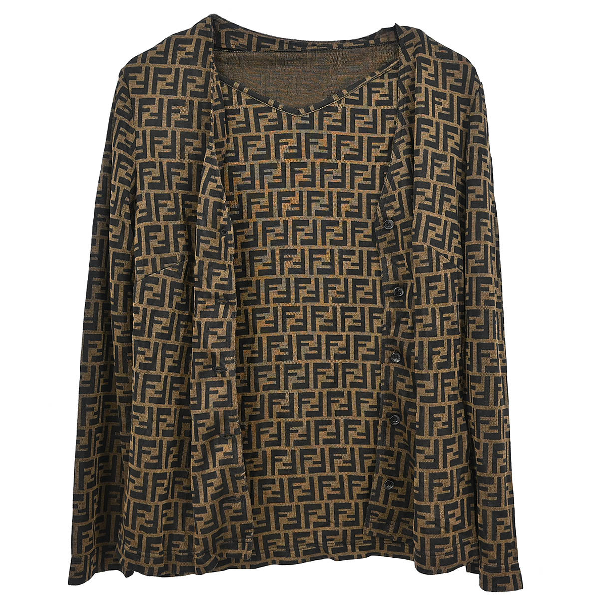 Fendi Ensemble Cardigan Short Sleeve Top Zucca Brown #46