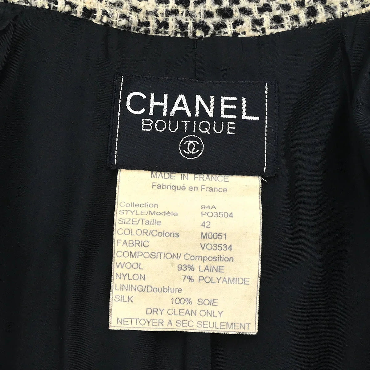Chanel 1994 Single Breasted Jacket White #42