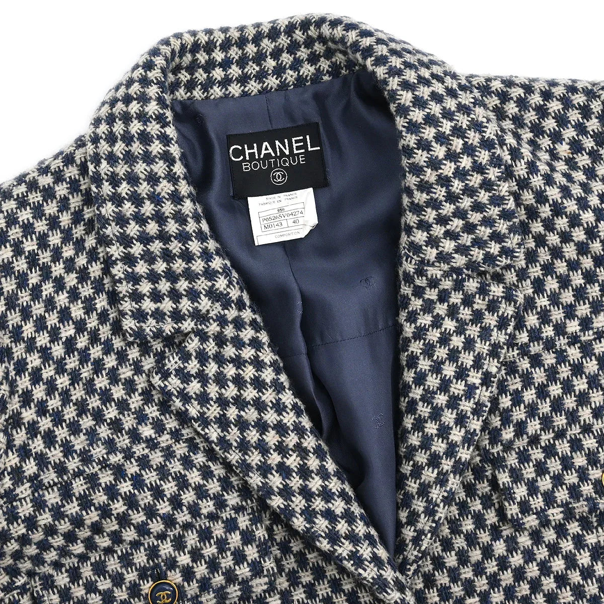 Chanel 1995 Single Breasted Jacket Navy #40