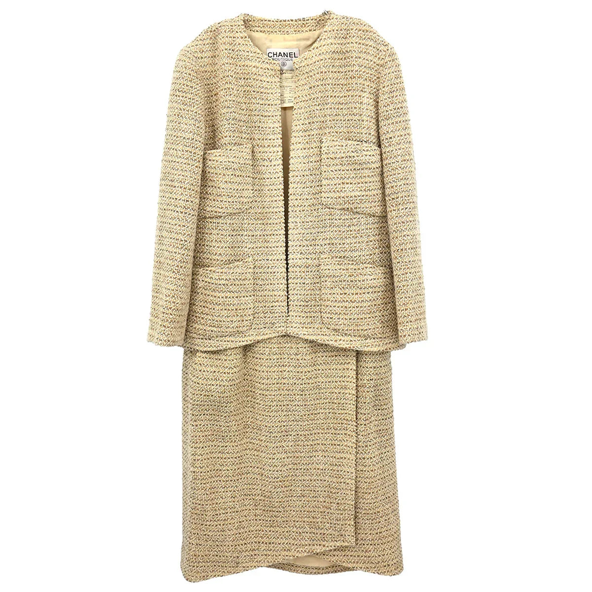 Chanel Setup Suit Jacket Skirt Beige #36
