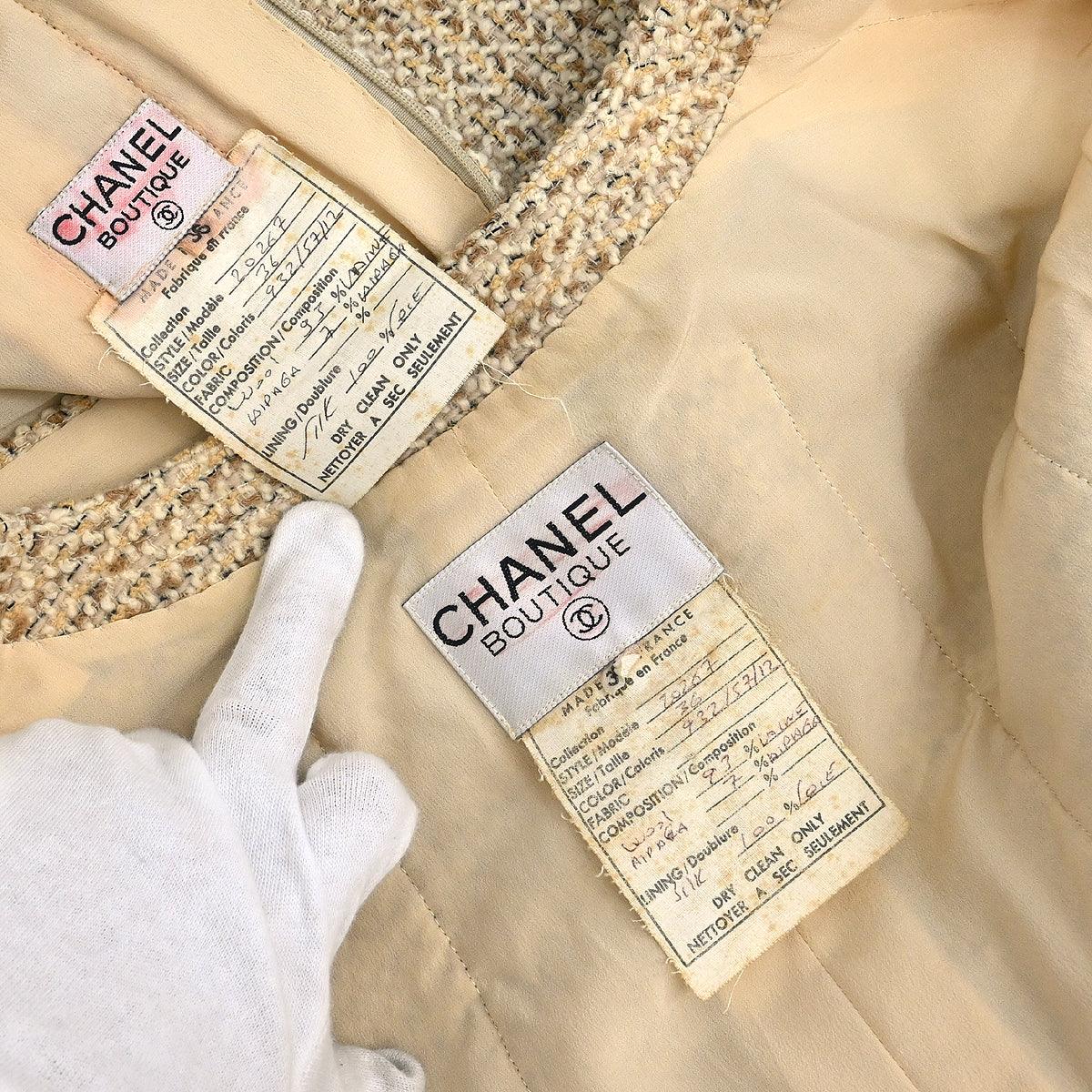 Chanel Setup Suit Jacket Skirt Beige #36