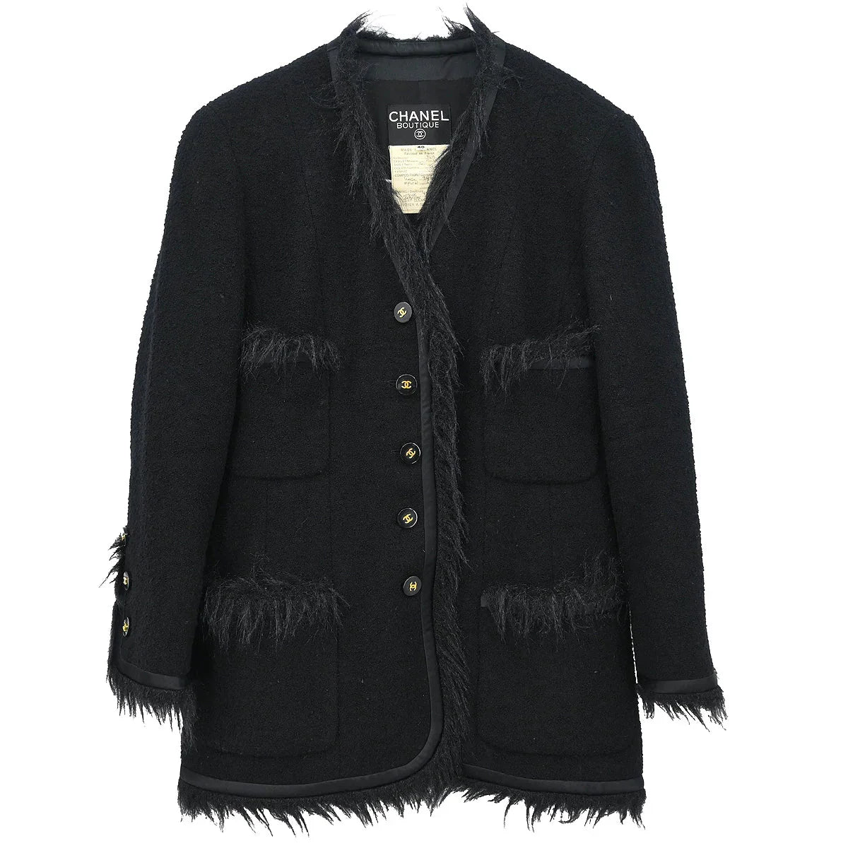 Chanel 1994 Single Breasted Collarless Jacket Black #40